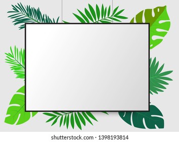 Realistic vector poster mockup with palm leaves