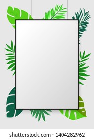 Realistic vector poster mockup with palm leaves