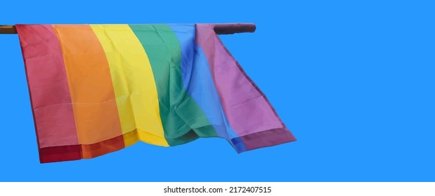 Realistic vector pride rainbow lgbt gay flag being waved on sky background