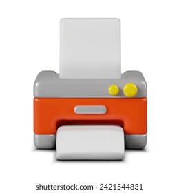 Realistic vector printer on white background. Clean blank paper, mockup, place for image, text