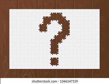 Realistic vector puzzle and wooden background.