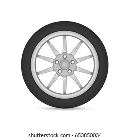 Realistic vector racing sport wheel, car disk with tire isolated on white background