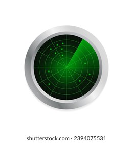 Realistic vector radar in digital green radar with targets. Air search. Military search system blip illustration. Navigation interface wallpaper. Navy sonar. Technology background. Vector illustration