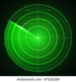 Realistic vector radar in searching . Air search . HUD radar display . Military search system blip illustration . Navigation interface wallpaper . Navy sonar .