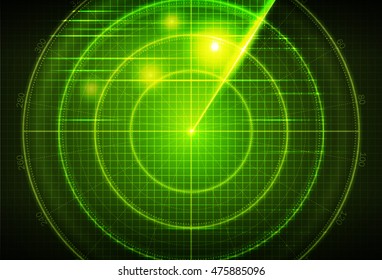 Realistic vector radar in searching . Air search . HUD radar with found objects . Military search system blip illustration . Navigation interface wallpaper . Navy sonar .