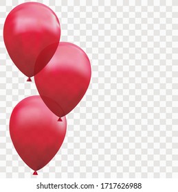 Realistic vector red balloons on a transparent background, festive element