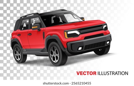 Realistic vector red black car 4x4 sport transportation illustration.