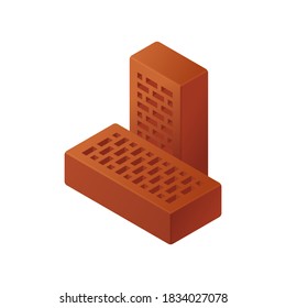 Realistic vector red brick icon illustration isolated on white. 3d isometric vector red bricks icon for logo template, infographics and design games. Cartoon vector flat illustration orange brick.