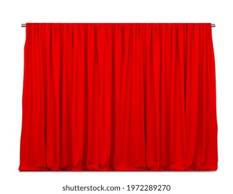 Realistic vector red curtains or drapes isolated on white background