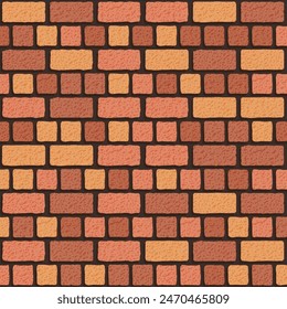 Realistic vector red English brick wall seamless pattern. Flat yellow and brown wall texture. Simple grunge stone, textured brick background for print, paper, design, decor, photo background.