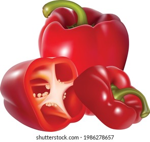 realistic vector of red paprika,Red bell pepper isolated on transparent background, sweet paprika, vegetable, healthy food, spice. 3D effect, vector illustration