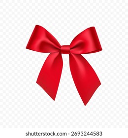 Realistische rote Vektorbandbogen. Ein festliches Dekorationselement für Geburtstage und Weihnachten.