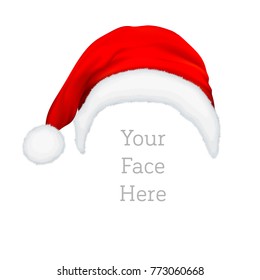 Realistic vector red Santa Claus hat icon isolated on white background. Design template accessory of Christmas and New Year party for app, web etc