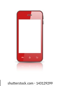 realistic vector red smart phone isolated on white background