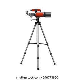 realistic vector red telescope on a tripod silver on a white background