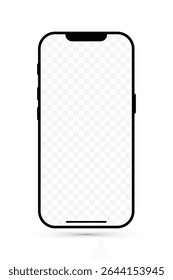 Realistic vector rendering of a smartphone mockup, smartphone with a subtle shadow effect. Mockup for presenting app interfaces, website designs, and mobile content professionally.