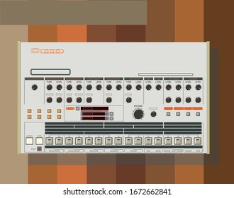 Realistic vector of rhythm computer. Image of analog audio equipment. The legendary synthesizer. Materials for DJs and music posters. Vintage technique.