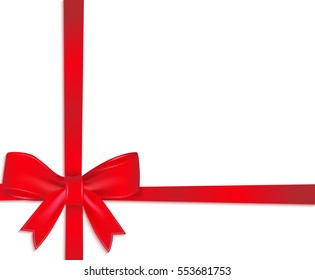 Realistic vector ribbon with a bow of red color. Mesh effect. Isolated object. Festive background for your design and your text.