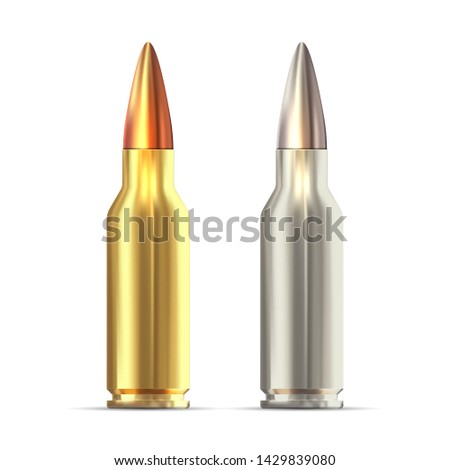 Realistic vector rifle bullets islated on white background. 