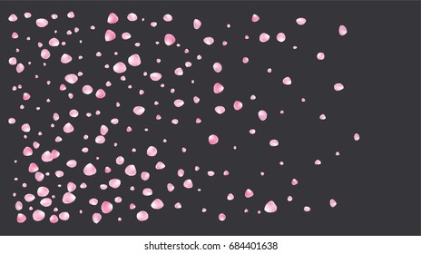 Realistic vector rose petals confetti flying. Pink rose petals falling down. Tender romantic floral decoration. 3d petal shower isolated. Wedding, valentine, birthday or natural cosmetics background.