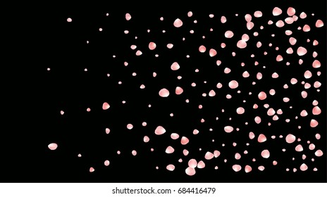 Realistic vector rose petals confetti flying. Orange rose petals falling down. Tender romantic floral decoration. 3d petal shower isolated. Wedding, valentine, birthday or natural cosmetics background