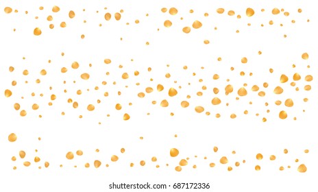 Realistic vector rose petals confetti flying. Yellow rose petals falling down. Tender romantic floral decoration. 3d petal shower isolated. Wedding, valentine, birthday or natural cosmetics background