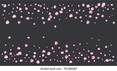 Realistic vector rose petals confetti flying. Pink rose petals falling down. Tender romantic floral decoration. 3d petal shower isolated. Wedding, valentine, birthday or natural cosmetics background.