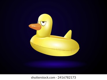 Pato de goma vectorial realista. Ilustración vectorial con pato de goma 3d aislado en el fondo a cuadros. Juguete infantil amarillo realista.