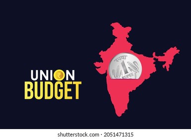 realistic vector rupee icon with Indian map and one rupee coin, Indian Union Budget, India economy, finance icon, Indian rupee coin with Indian map vector illustration, typography svg