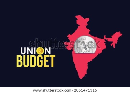 realistic vector rupee icon with Indian map and one rupee coin, Indian Union Budget, India economy, finance icon, Indian rupee coin with Indian map vector illustration, typography