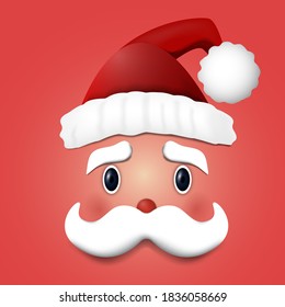 Vector realista que Santa Claus enfrenta con bigote, barba, sombrero aislado en el fondo rojo. 