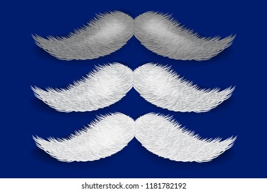 Realistic vector Santa's mustaches isolated on blue background. Fake mustaches. Vector.