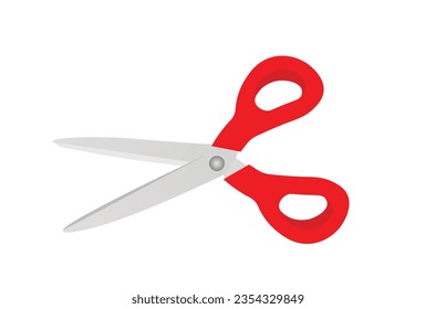tijera vectorial realista con mango rojo sobre fondo aislado blanco