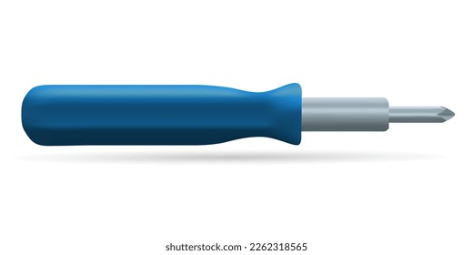 Realistic vector screwdriver. Blue screwdriver repair tool on white background