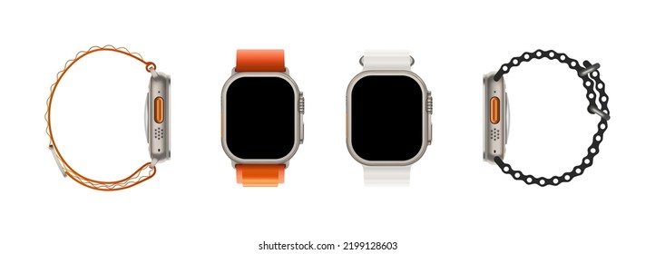 Realistic Vector Set Of Apple Watch Ultra. Vector Illustration.