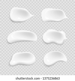 Realistic vector set of brush strokes. Cosmetic cream for skin. different shapes and sizes, isolated objects in the background, top view. EPS-10.
