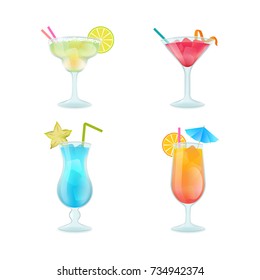 Realistic vector set of classic alcohol cocktails 