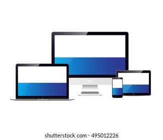 Realistic vector set of laptop, tablet, smartphone and computer on isolate backgrough