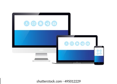 Realistic vector set of laptop, tablet, smartphone and computer on isolate backgrough