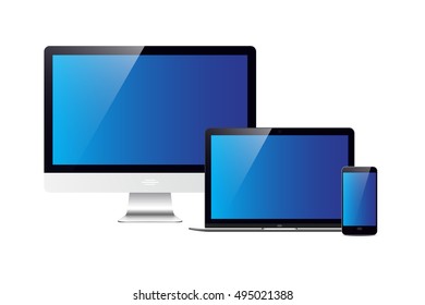 Realistic vector set of laptop, tablet, smartphone and computer on isolate backgrough
