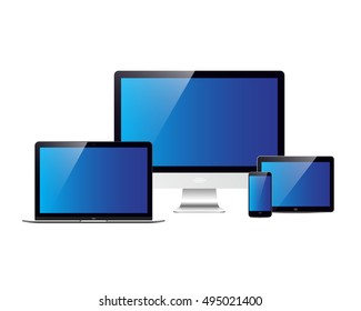 Realistic vector set of laptop, tablet, smartphone and computer on isolate backgrough