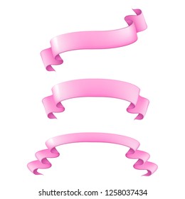 Realistic vector set with pink ribbons for baby shower of newborn girl.