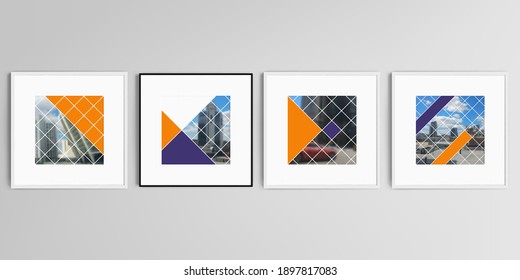 Realistic vector set of square picture frames isolated on gray background. Abstract design project in geometric style with squares and place for photo.