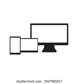 Realistic vector set of tablet, phone and computer with empty white screens