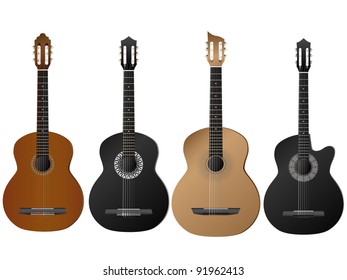 Realistic vector set of western, jazz, flamenco, acoustic guitar.