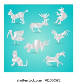 realistic vector set.Origami icons detailed photo.