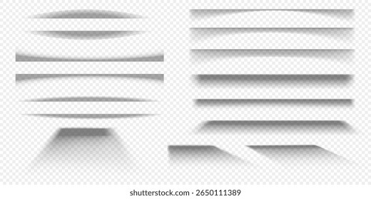 Realistic vector shadow set with soft gradients and transparent effects for design projects, web layout, banners and mockups