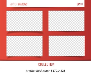 Realistic vector shadow with transparent background, set of transparent realistic linear paper shadow  vector illustration