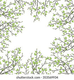 Realistic vector silhouette spring tree  for your design on  the white background. Vintage hand drawn illustration with space for text