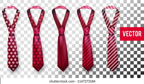 Realistic vector silk satin striped and dotted tie set.
